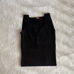 Vintage Black Ribbed Knit Tank top embellished with black tube beads